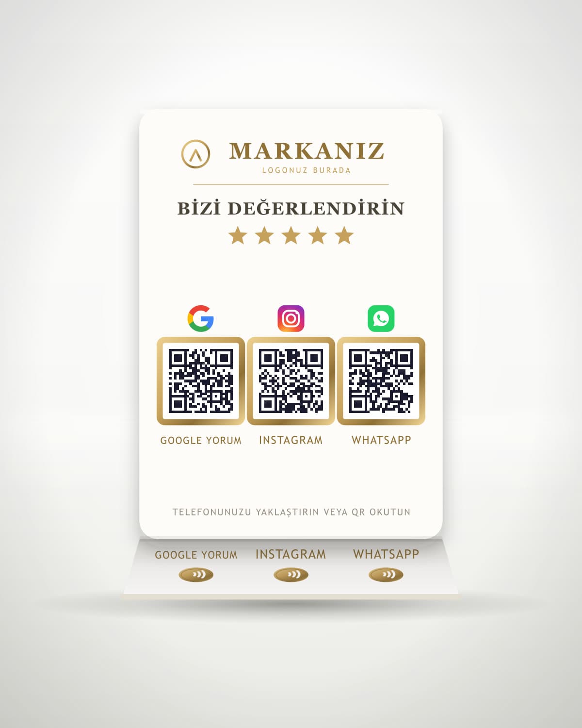 Dijital Pleksi Stand — 3 QR + 3 NFC